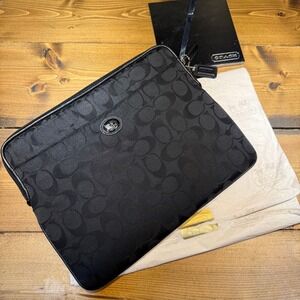 Coach Black Signature iPad Sleeve Laptop Case Tablet Pouch Zip Portfolio Unisex